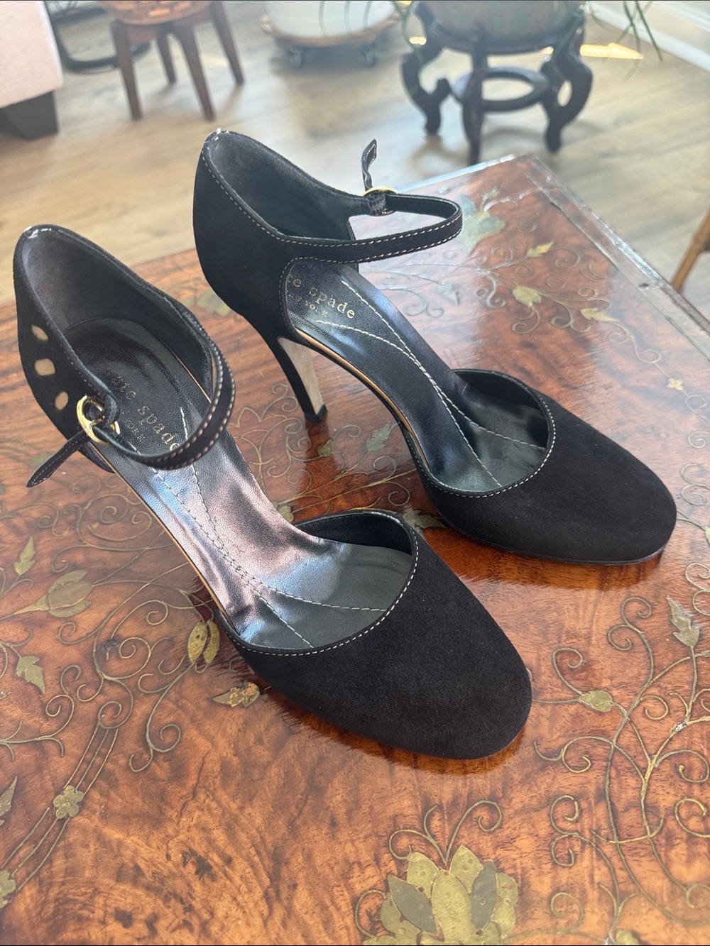Kate Spade New York vintage Black Suede D'Orsay Mary Jane Pumps.